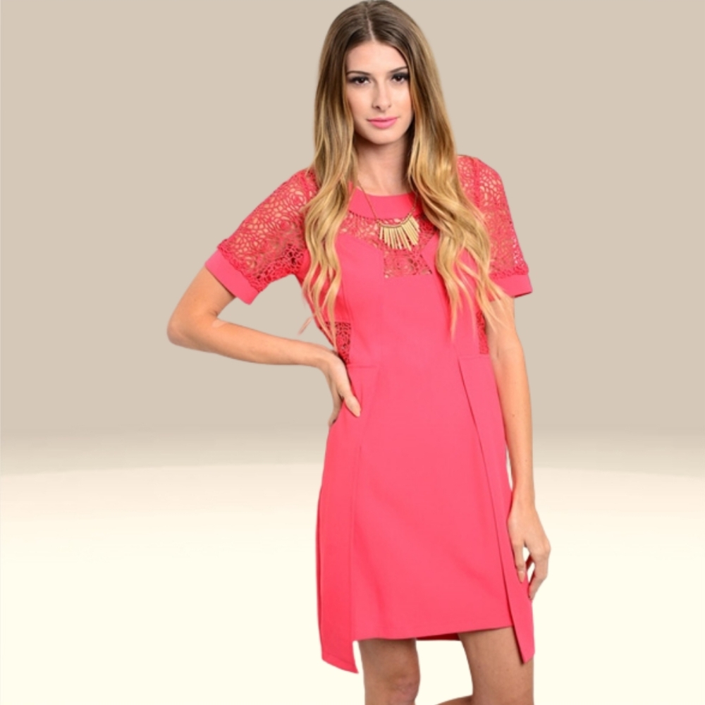 Elegant Orange Lace Short Dress